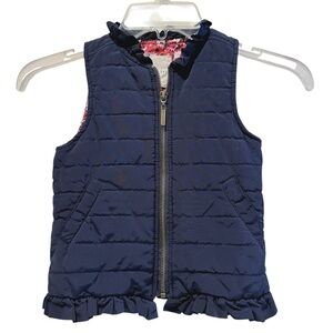 Copper Key Full Zip Ruffled Quilted Vest Navy‎ Blue with Red Lining Girls 2 / 3